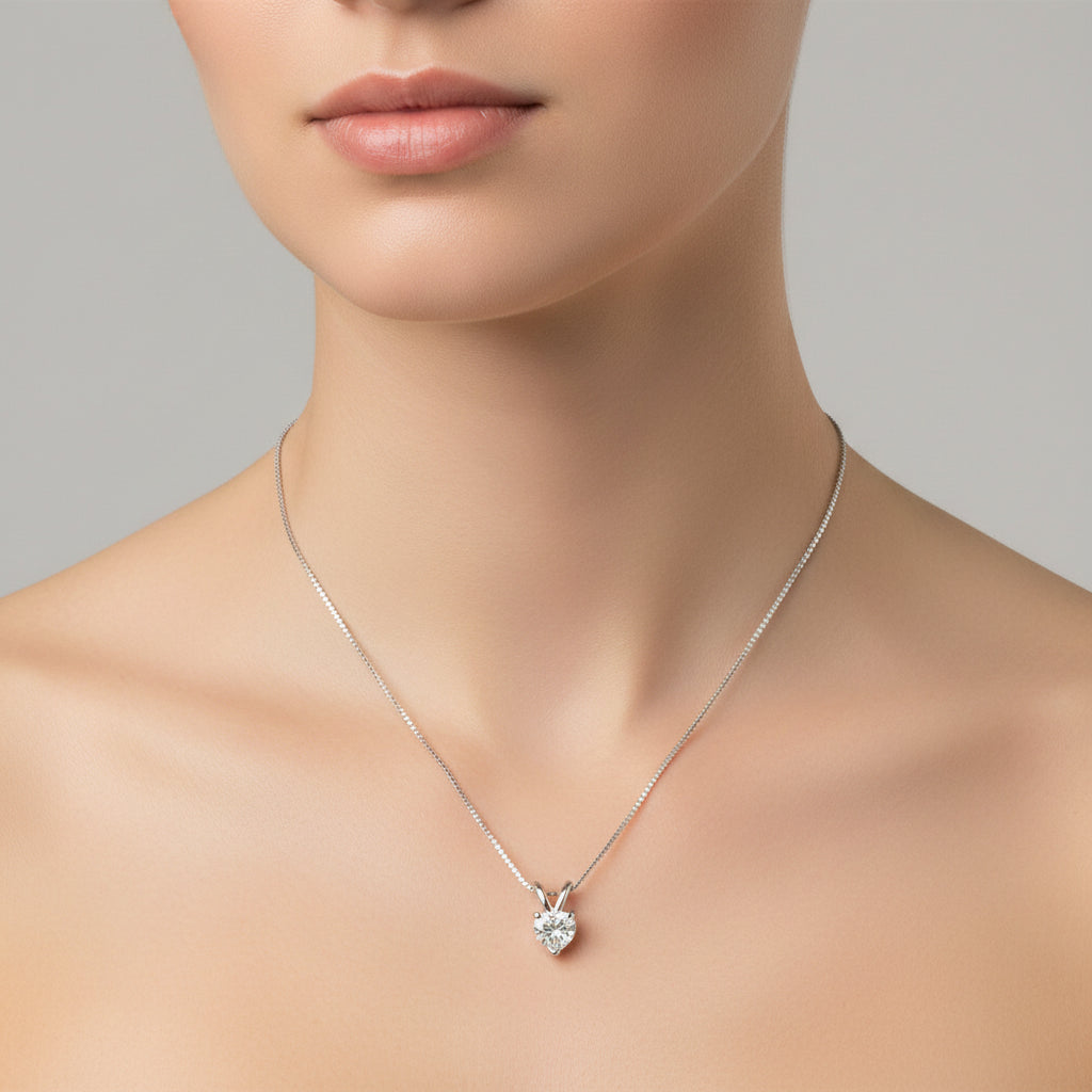 14K White Gold Heart Shaped Solitaire Diamond Necklace