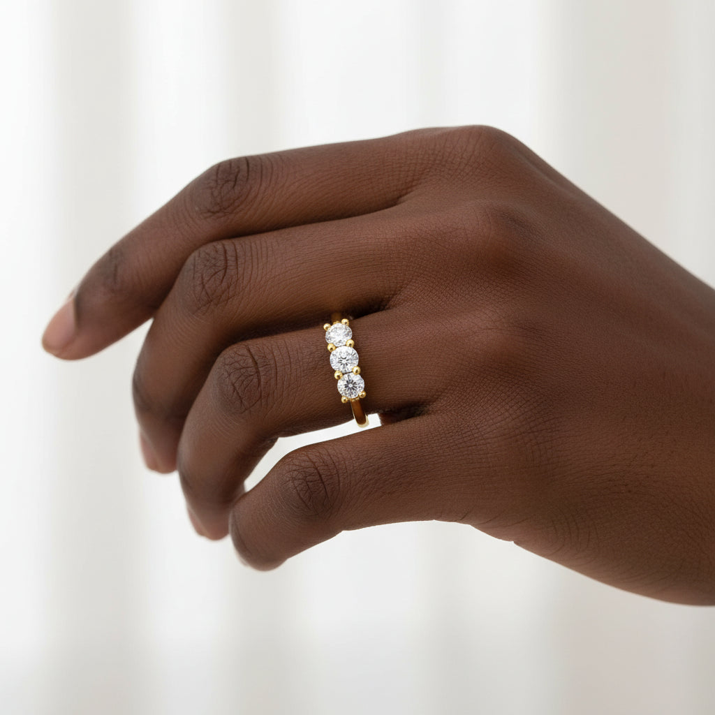 14K Yellow Gold-Plated Prong Set Diamond 5 Stone Wedding Band Ring