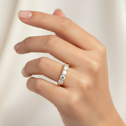 14K Yellow Gold-Plated Prong Set Diamond 5 Stone Wedding Band Ring