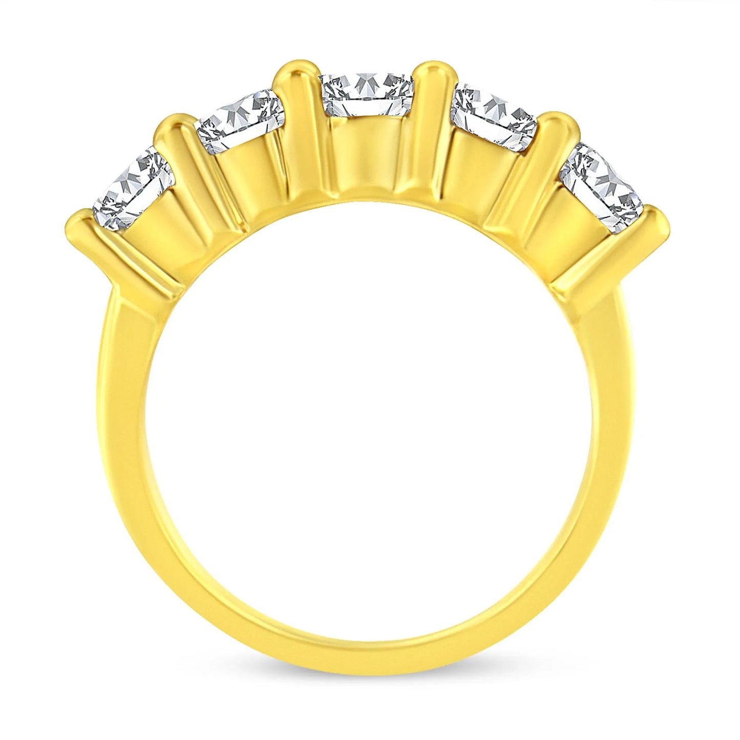 14K Yellow Gold-Plated Prong Set Diamond 5 Stone Wedding Band Ring