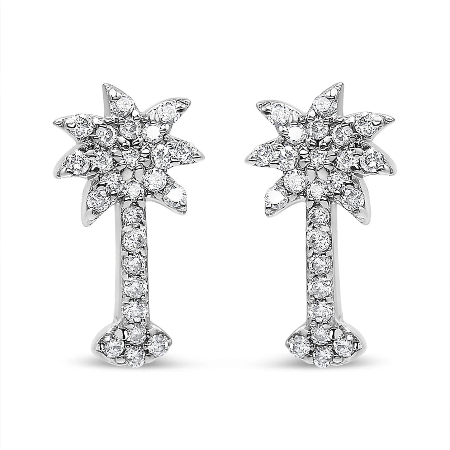 Diamond Palm Tree Push Back Stud Earrings
