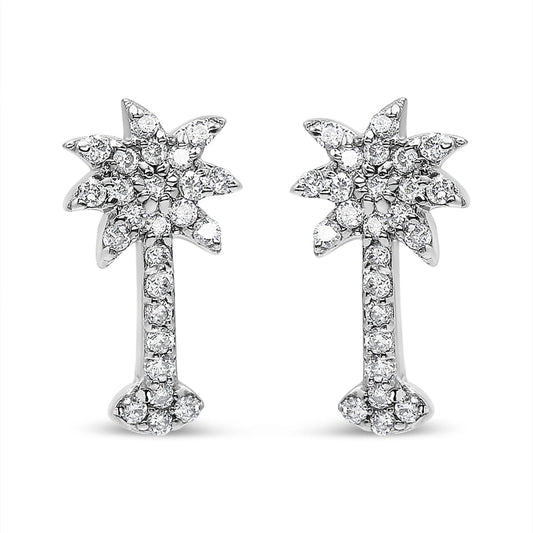 Diamond Palm Tree Push Back Stud Earrings