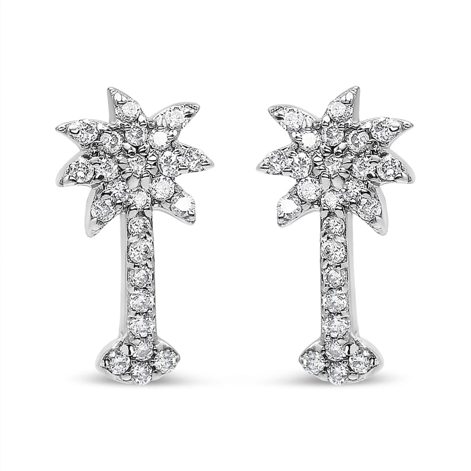 Diamond Palm Tree Push Back Stud Earrings