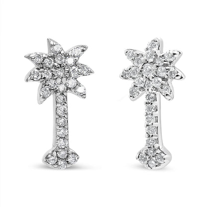Diamond Palm Tree Push Back Stud Earrings