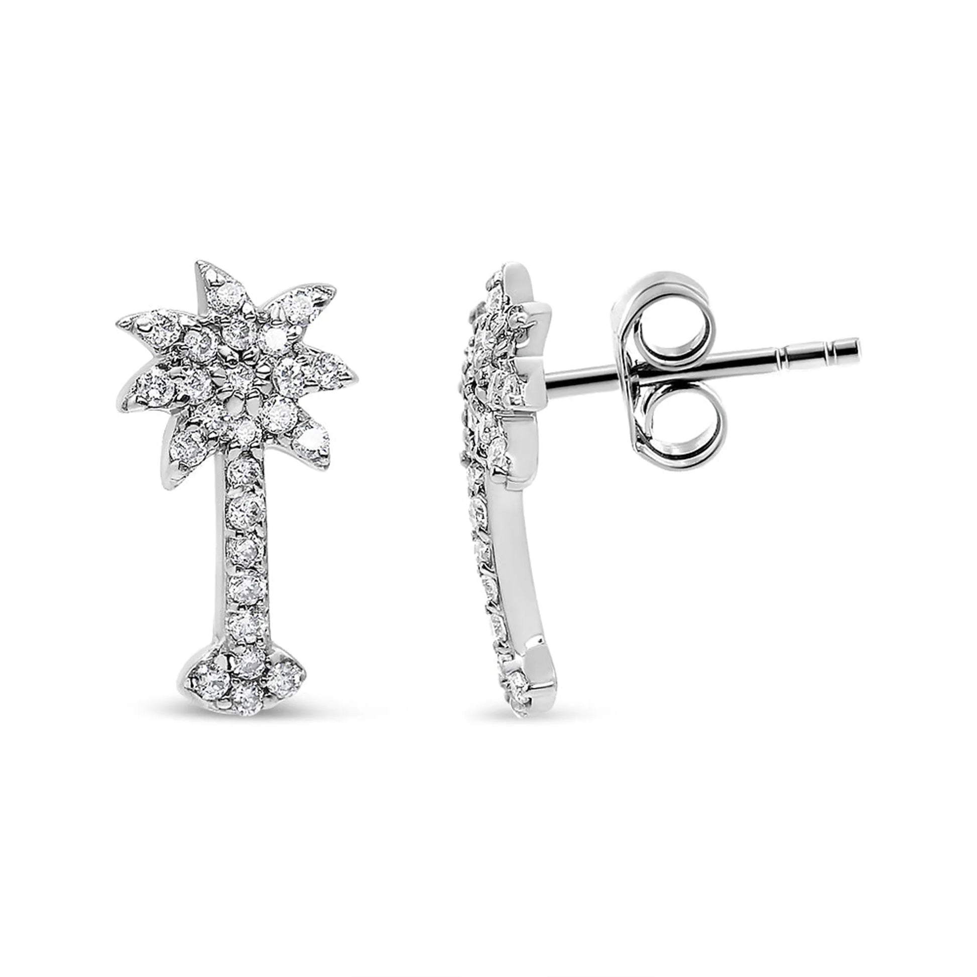 Diamond Palm Tree Push Back Stud Earrings