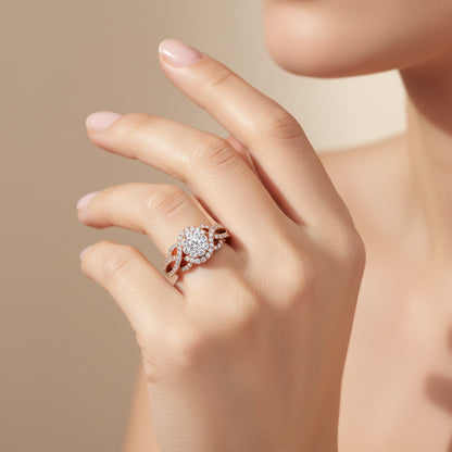10K Rose Gold Diamond Floral Cluster Head and Twisted Shank Cocktail Ring
