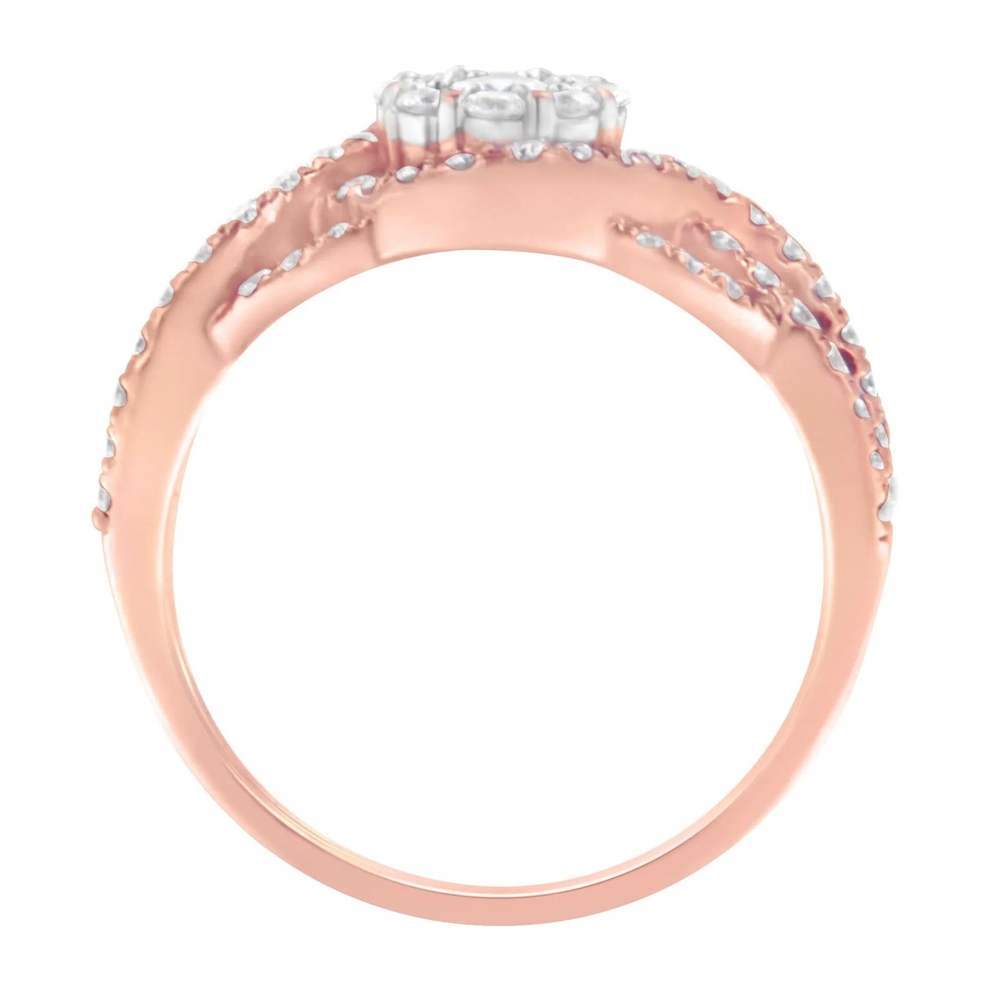 10K Rose Gold Diamond Floral Cluster Head and Twisted Shank Cocktail Ring