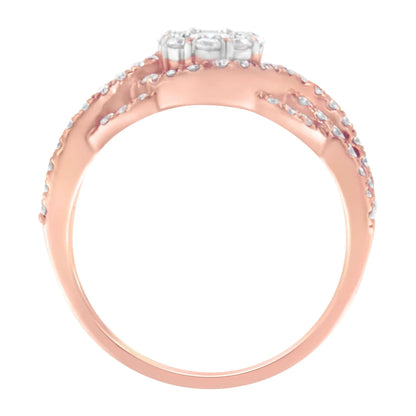10K Rose Gold Diamond Floral Cluster Head and Twisted Shank Cocktail Ring