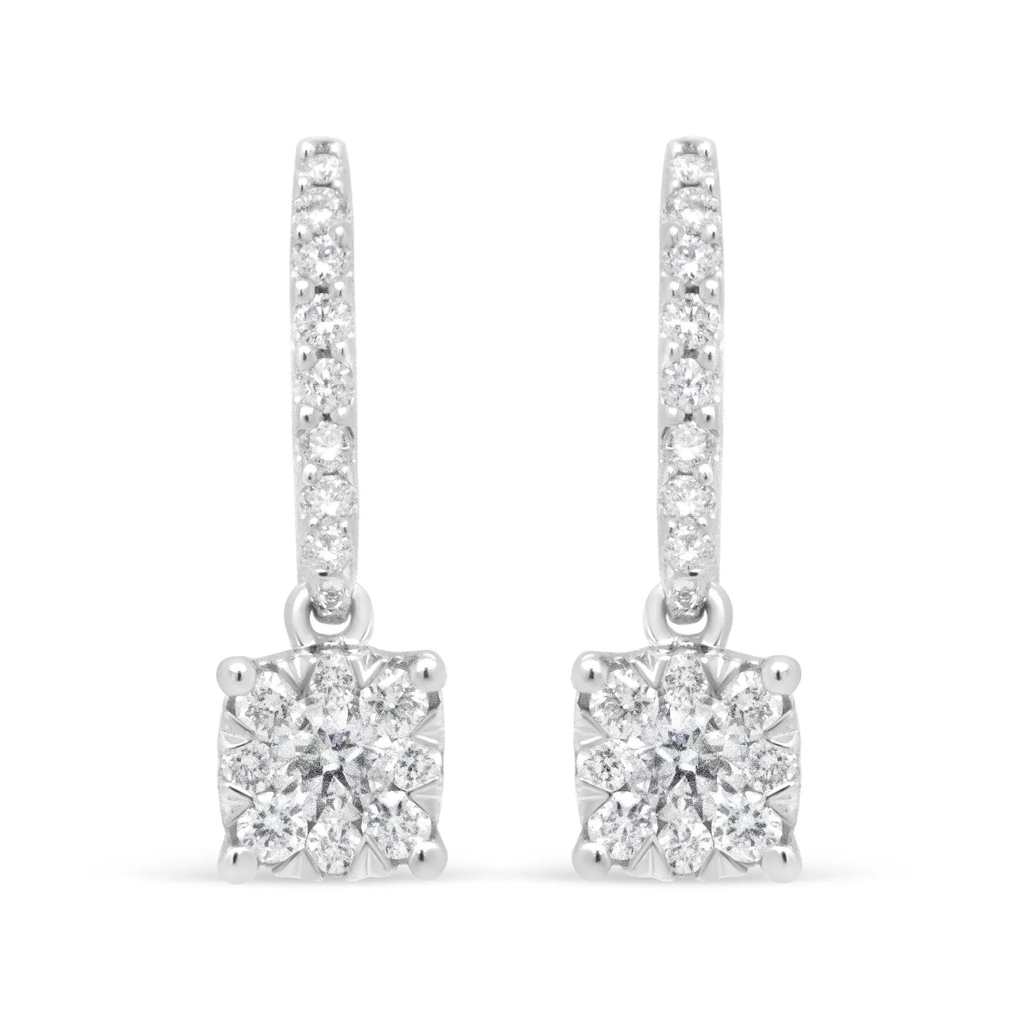 Round Diamond Halo Dangle Hook Earrings