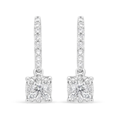 Round Diamond Halo Dangle Hook Earrings