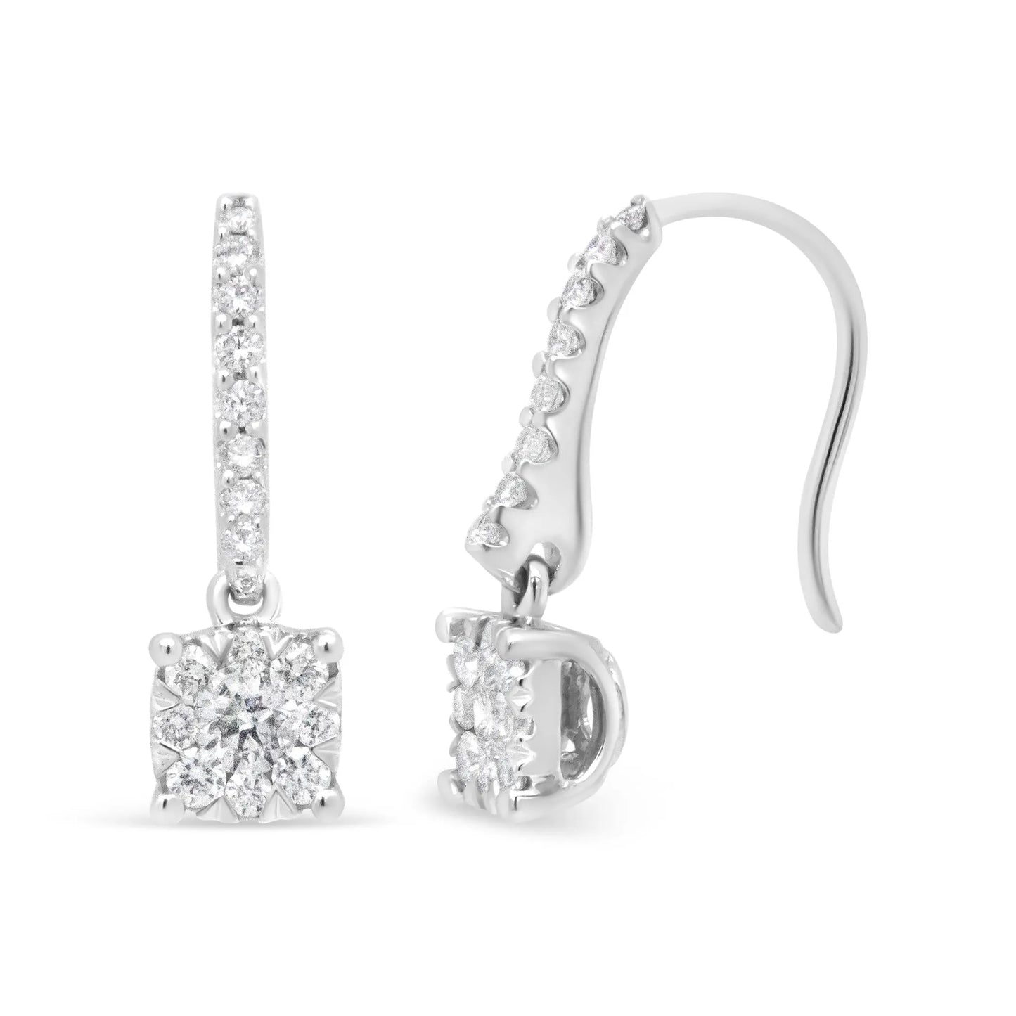 Round Diamond Halo Dangle Hook Earrings