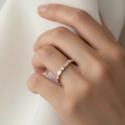 14K Rose Gold Baguette and Round Diamond Bridal Band