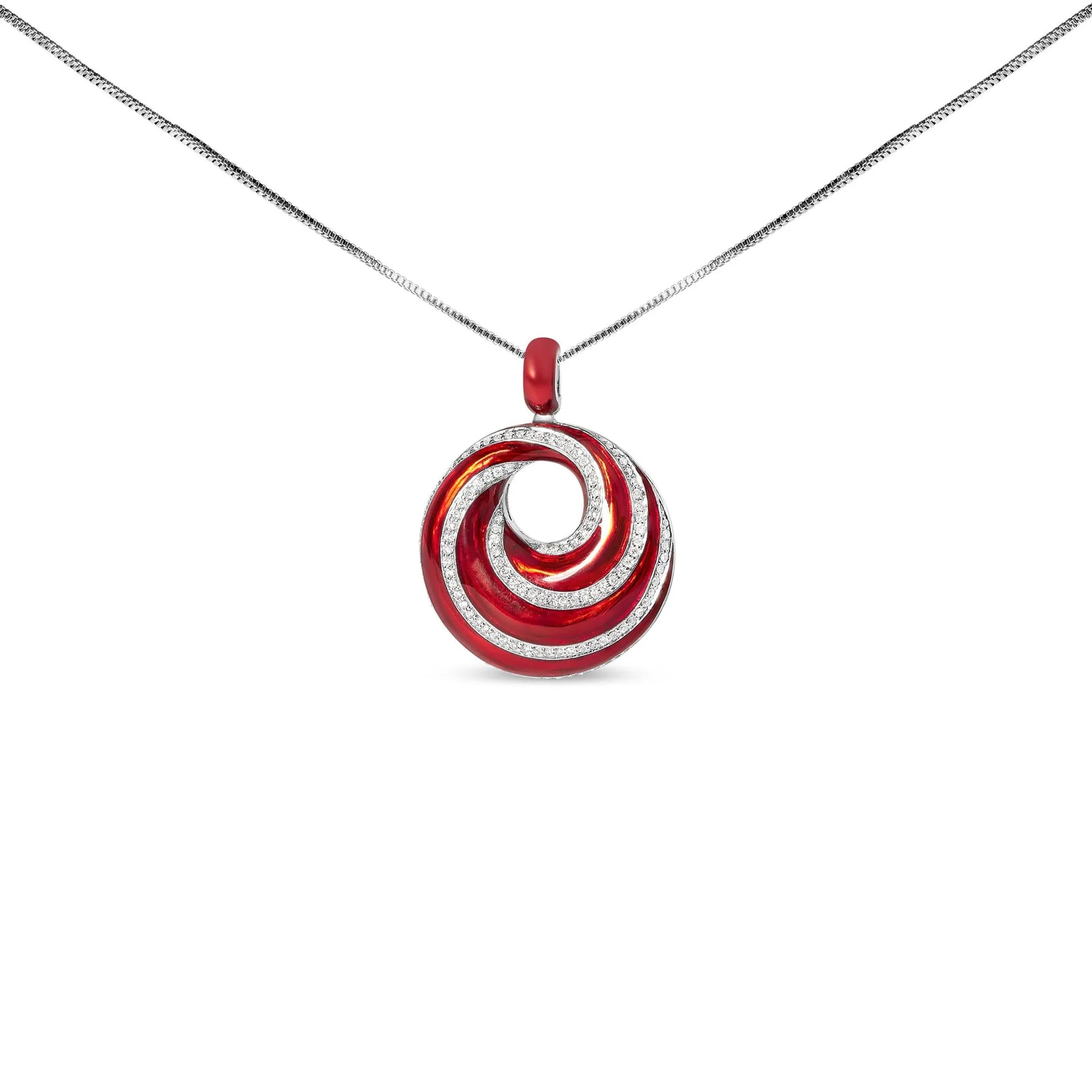 Red Enamel and .5 Diamond Endless Swirl Medallion -18" Pendant