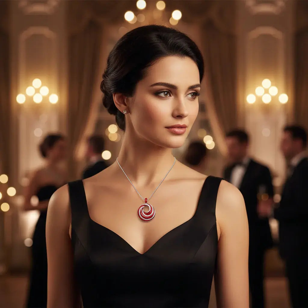 Red Enamel and .5 Diamond Endless Swirl Medallion - .925 Sterling Silver