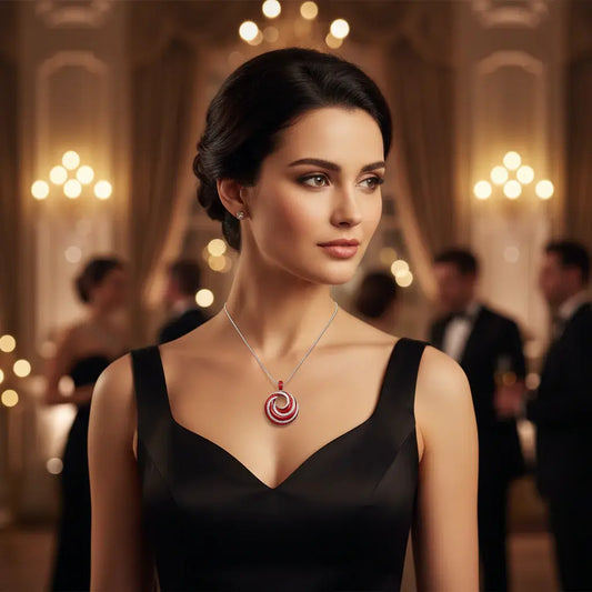 Red Enamel and .5 Diamond Endless Swirl Medallion - .925 Sterling Silver