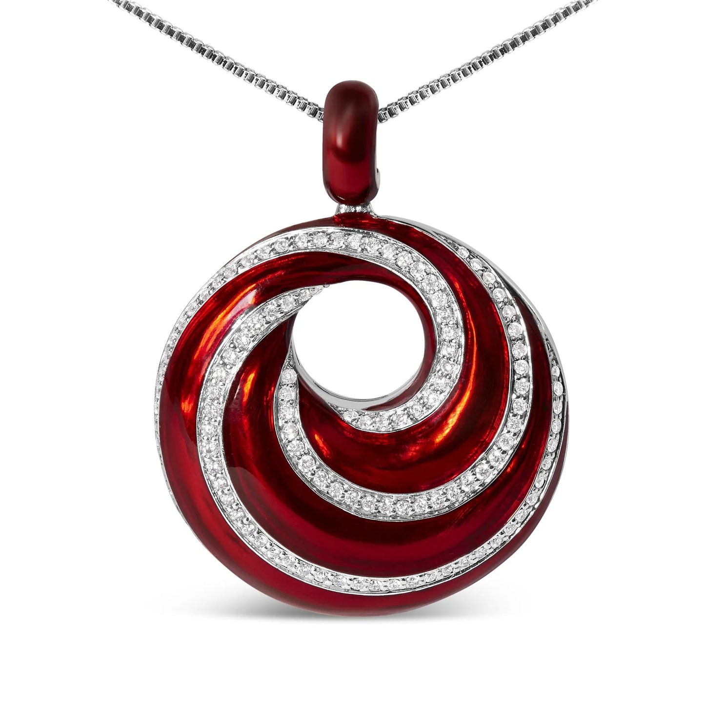 Red Enamel and .5 Diamond Endless Swirl Medallion -18" Pendant
