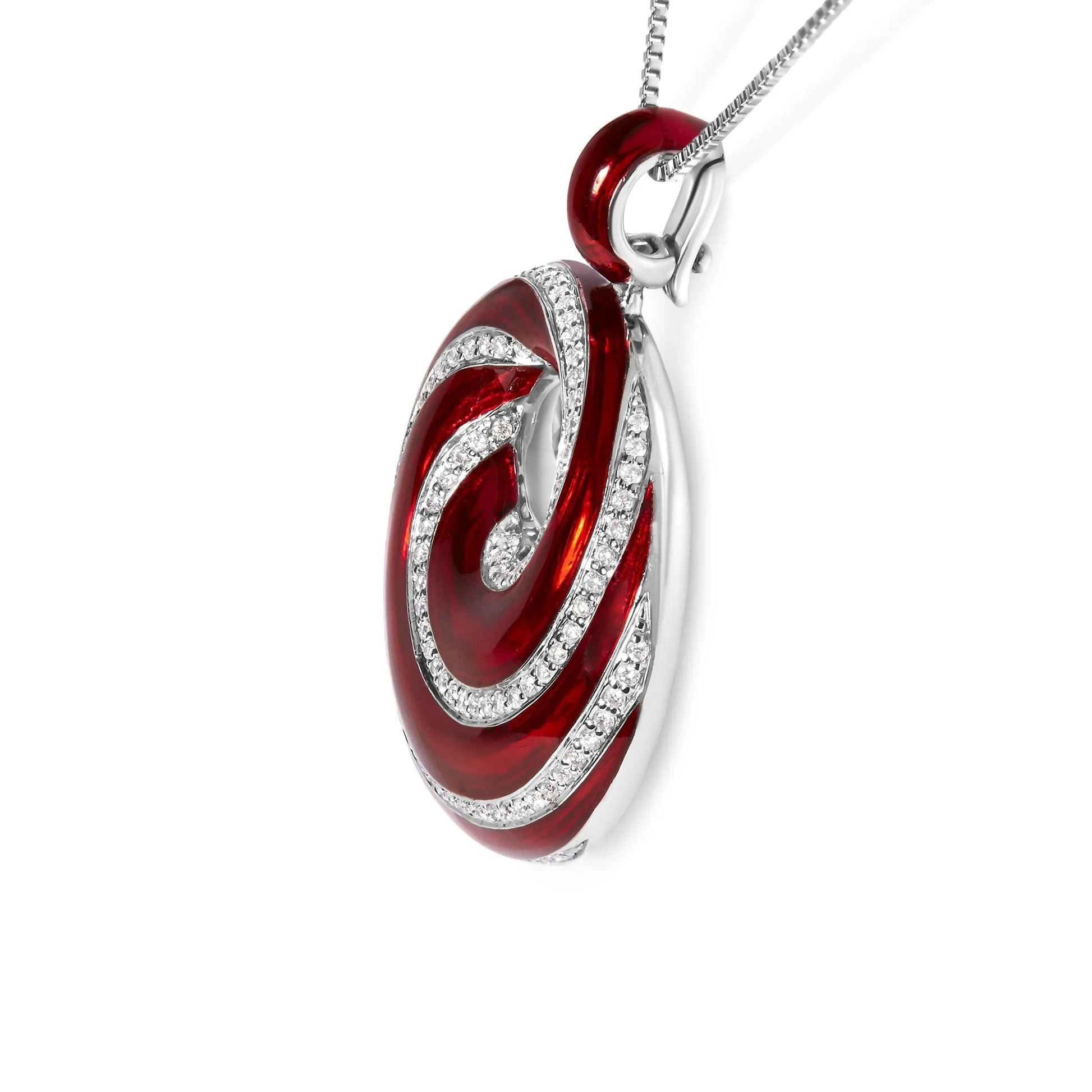 Red Enamel and .5 Diamond Endless Swirl Medallion -18" Pendant