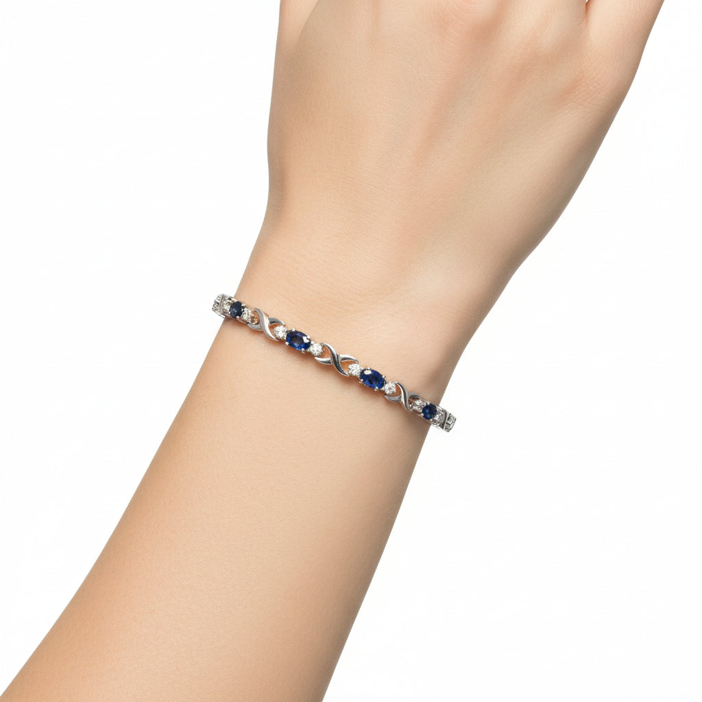 Oval Sapphire Gemstone & Diamond Prong Set X Link Bracelet