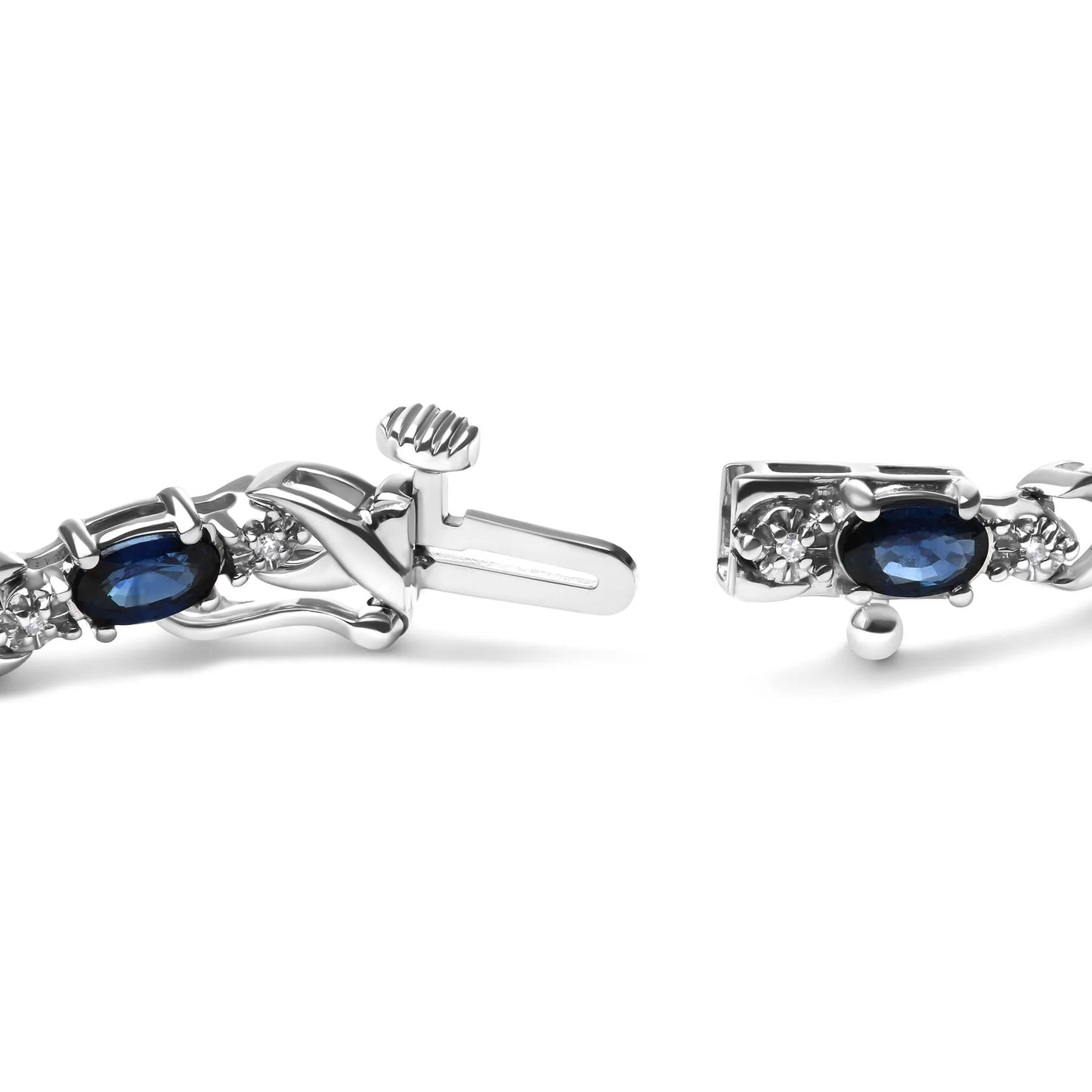 Oval Sapphire Gemstone and Diamond Prong Set "X" Link Bracelet