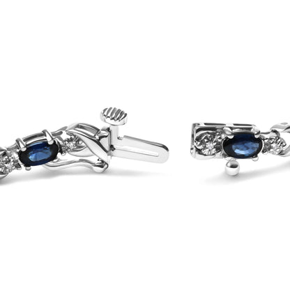 Oval Sapphire Gemstone & Diamond Prong Set X Link Bracelet showing clasp
