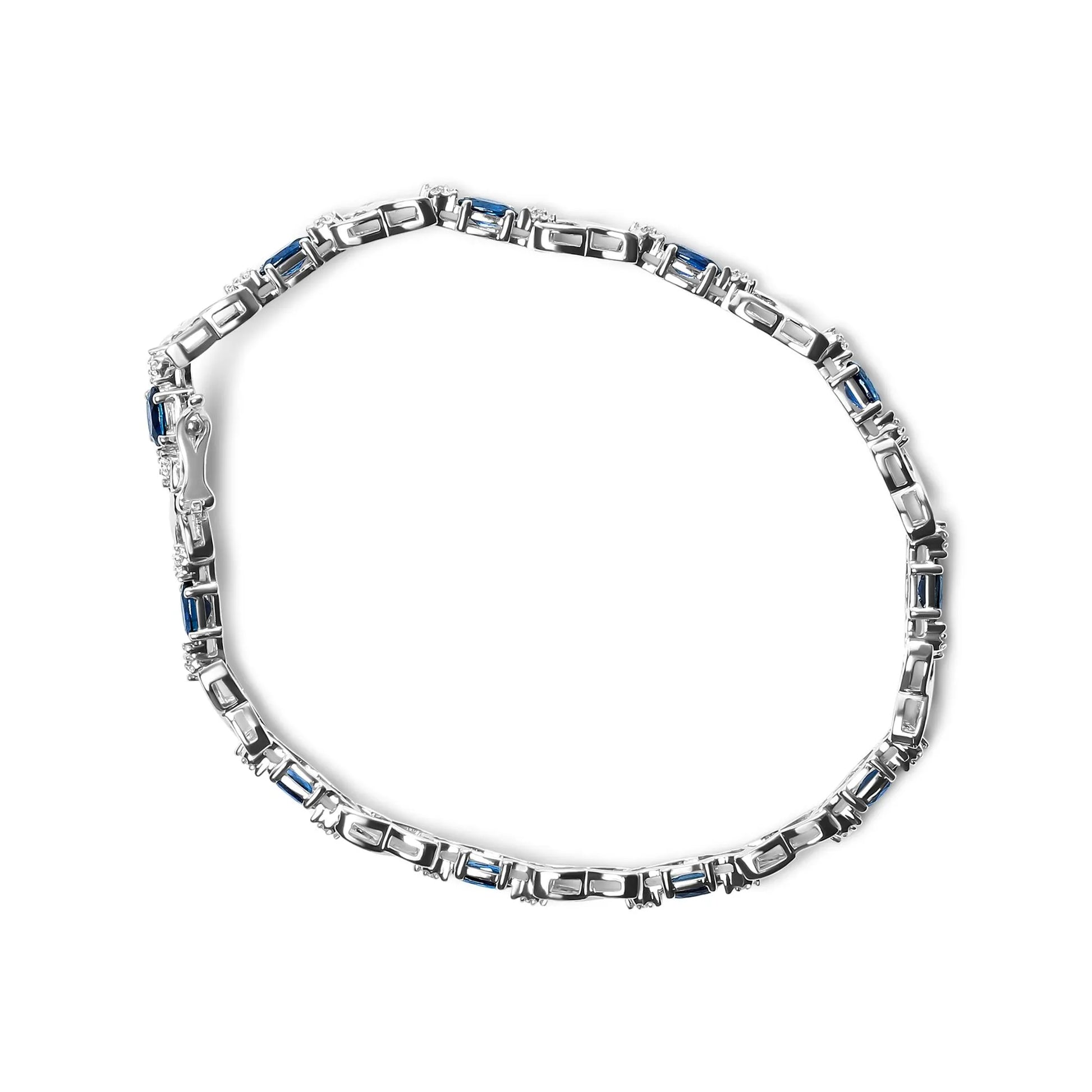Oval Sapphire Gemstone and Diamond Prong Set "X" Link Bracelet