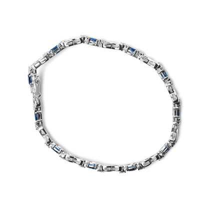 Oval Sapphire Gemstone and Diamond Prong Set "X" Link Bracelet