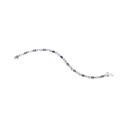 Oval Sapphire Gemstone and Diamond Prong Set "X" Link Bracelet