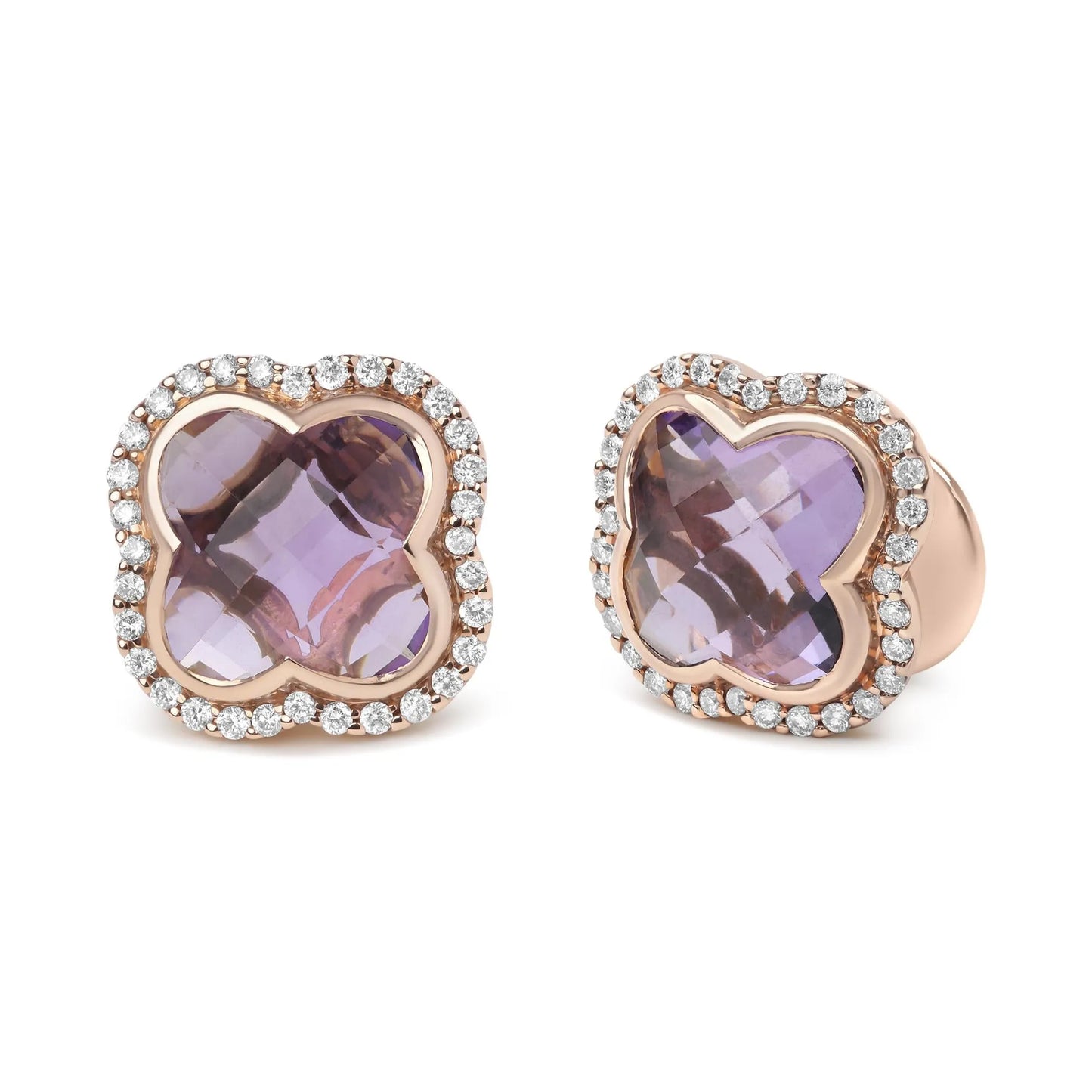 Clover-Cut Purple Amethyst Gemstone Clover Halo Earrings