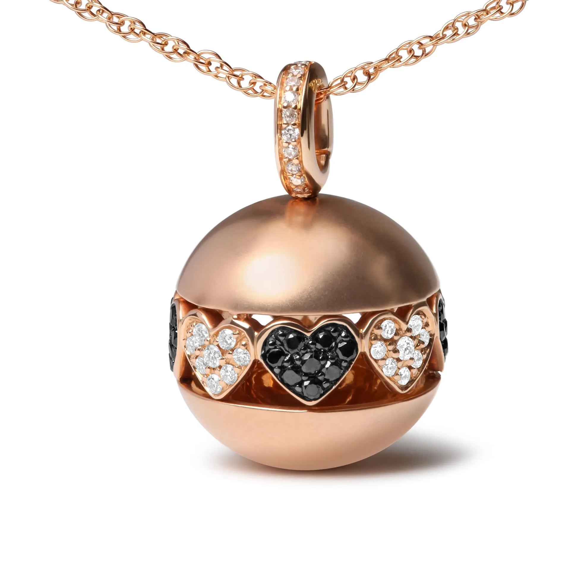 18K Rose Gold Diamond Ball with Filigree Heart and Cluster Design