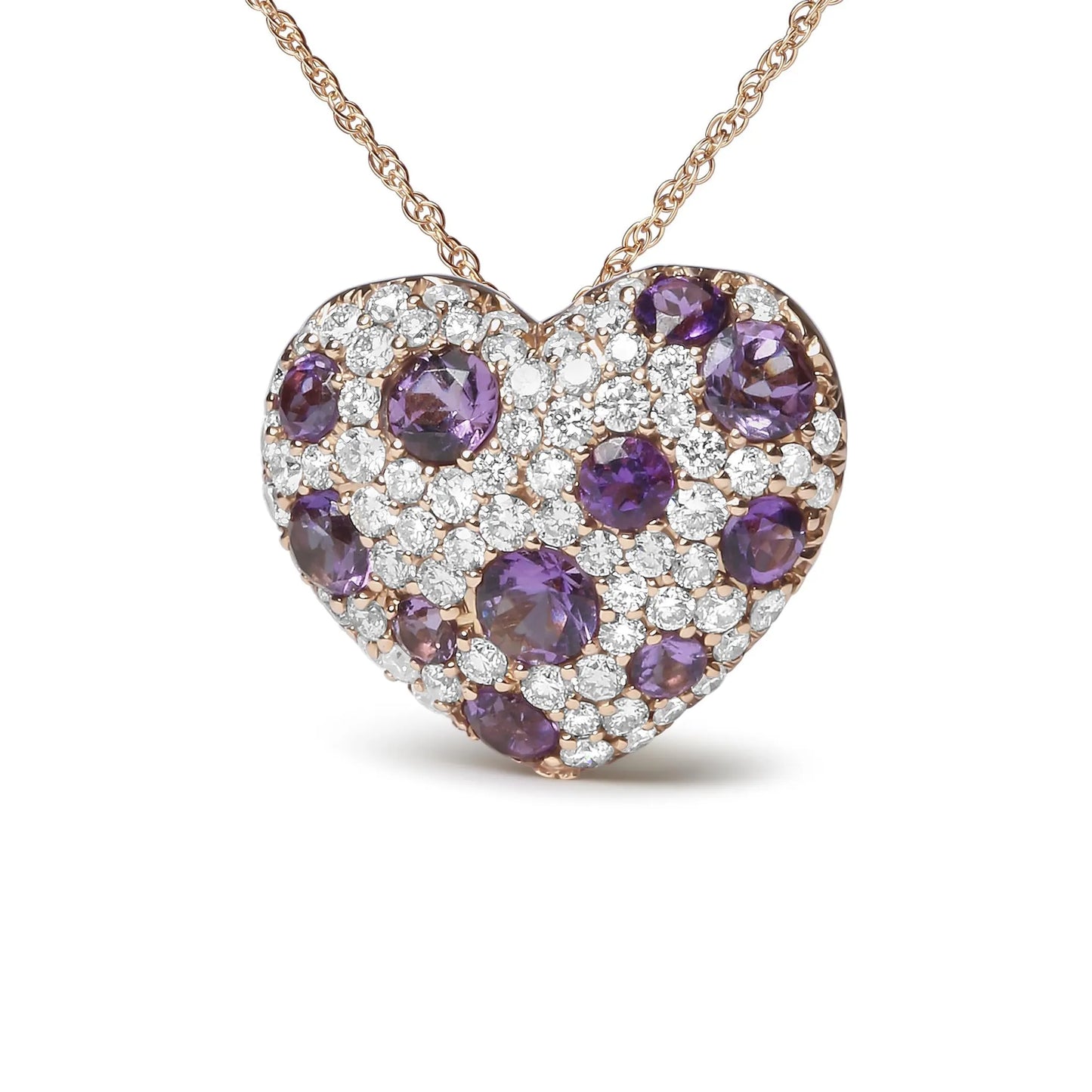18K Rose Gold Diamond and Purple Amethyst Cluster Necklace 