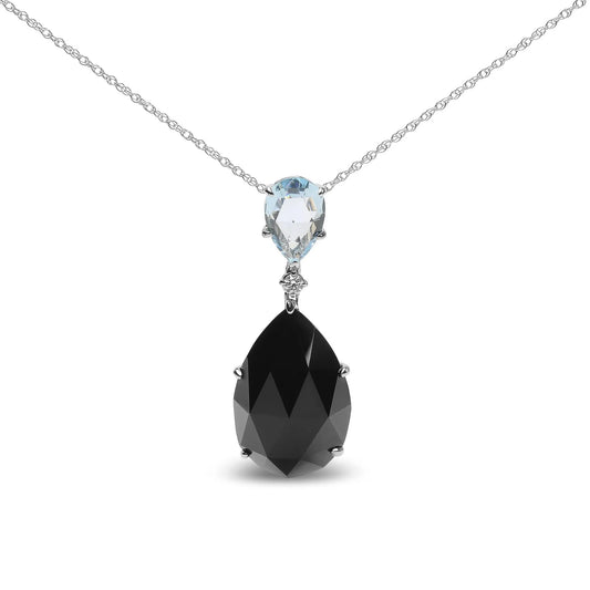 18K White Gold Pear Cut Sky Blue Topaz and Pear Cut Black Onyx Necklace