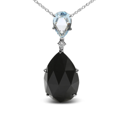 Sky Blue Topaz and Pear Cut Black Onyx Dangle Drop Necklace close up