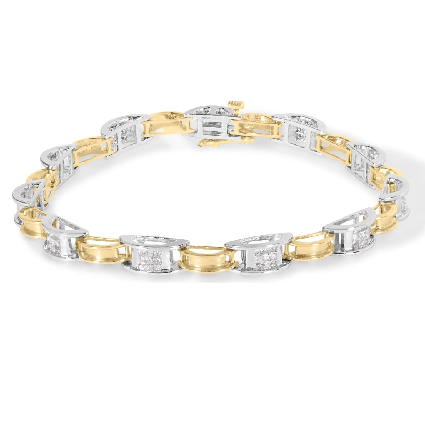 Princess-Cut Diamond Chain Link Bracelet - 14K Two-Tone Gold 1.00 ctw
