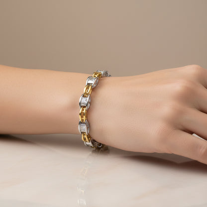 14K Two-Tone Gold 1.00 Cttw Princess-Cut Diamond Chain Link Bracelet