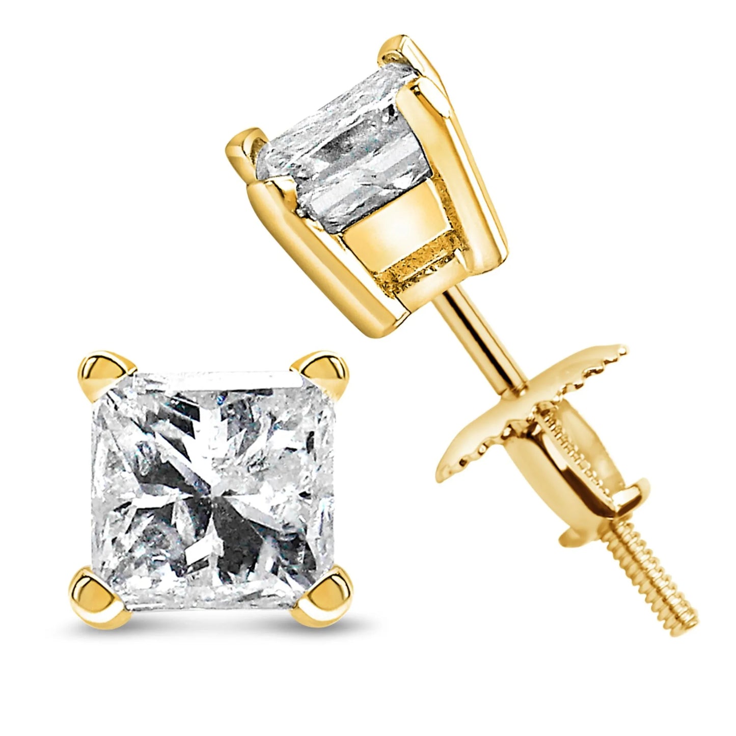 Princess-Cut Square Diamond 4-Prong Solitaire Stud Earrings