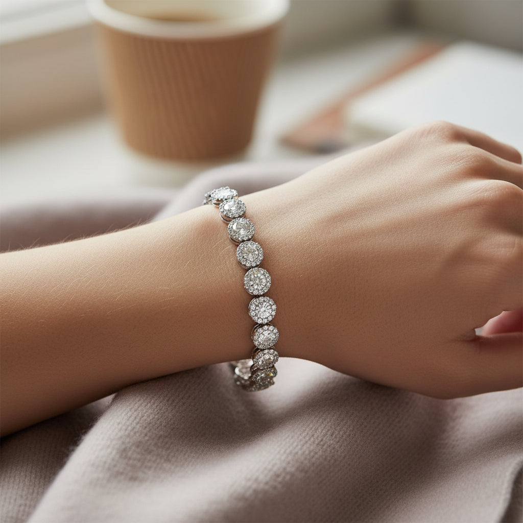 14K White Gold 2.00 Cttw Diamond Halo Link Tennis Bracelet