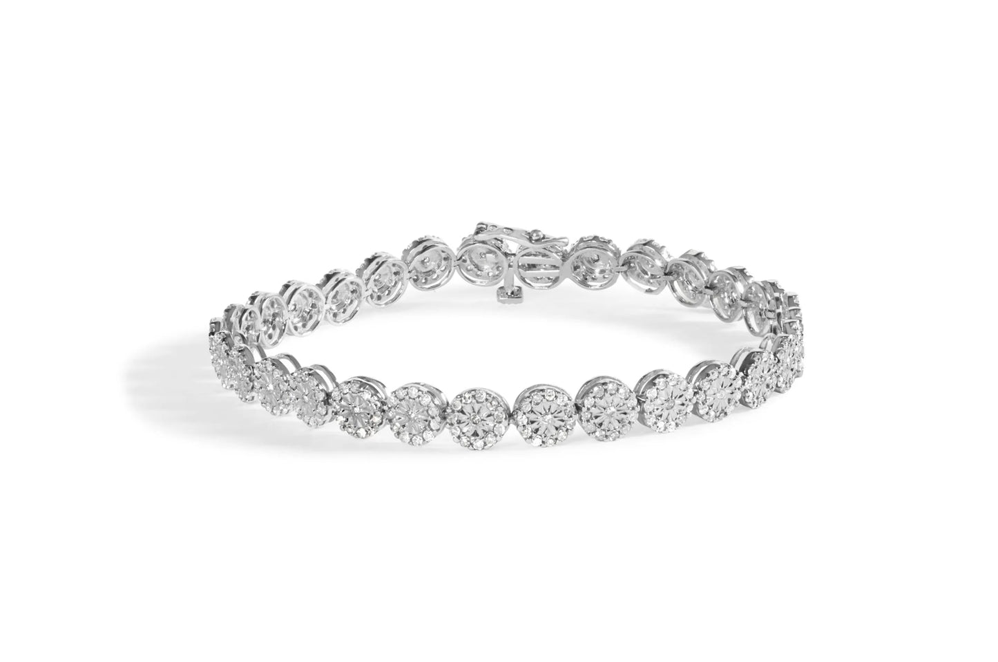 14K White Gold 2.00 Cttw Diamond Halo Link Tennis Bracelet 