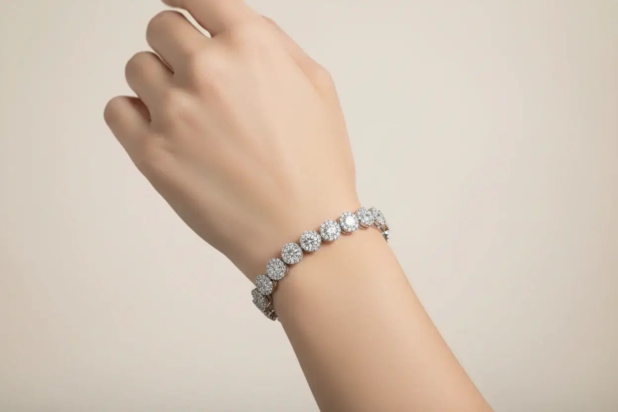 14K White Gold 2.00 Cttw Diamond Halo Link Tennis Bracelet 