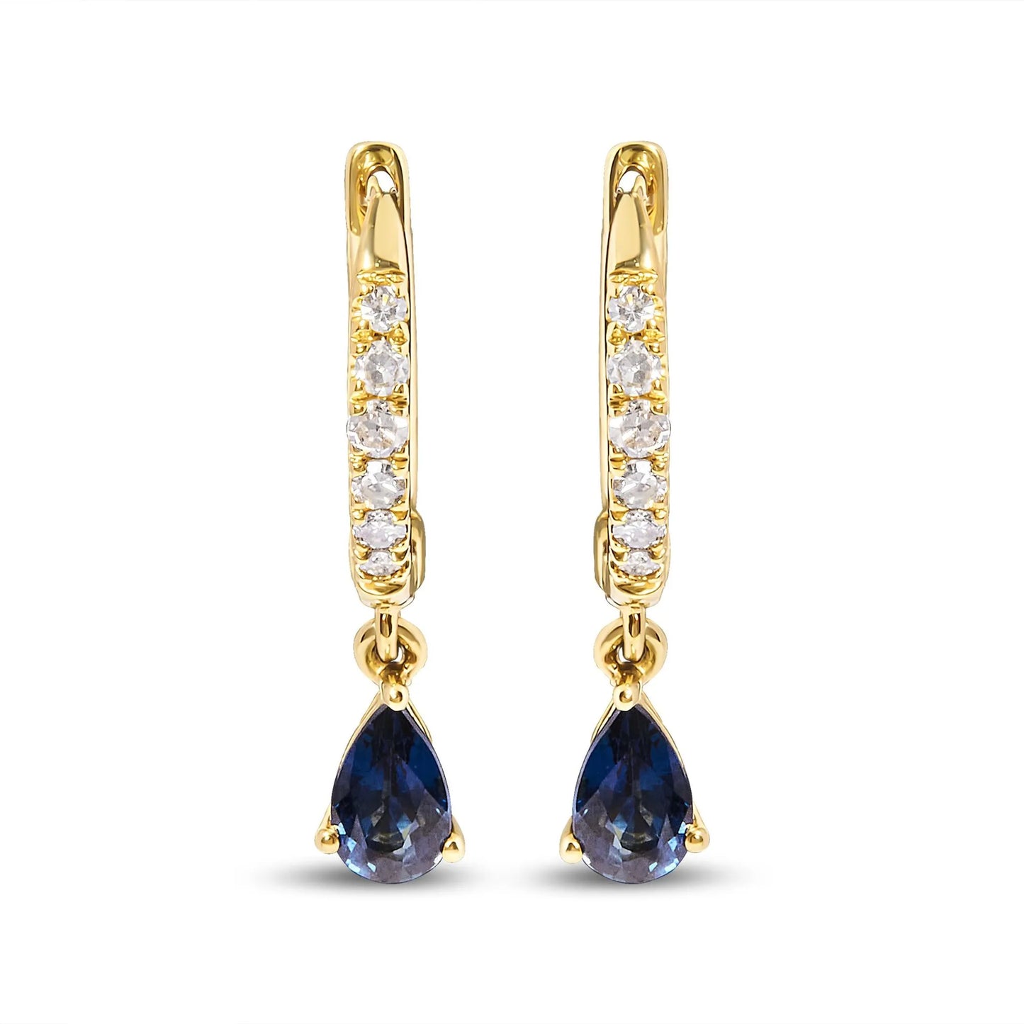 Pear Blue Sapphire and Diamond Drop and Dangle Hoop Earrings