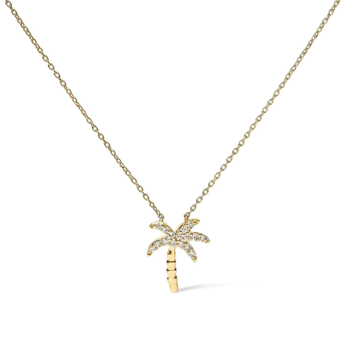 Diamond Palm Tree Pendant Necklace - 10K Yellow Gold