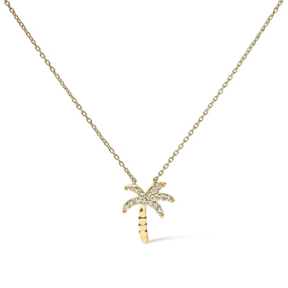 Diamond Palm Tree Pendant Necklace - 10K Yellow Gold