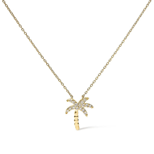 Diamond Palm Tree Pendant Necklace - 10K Yellow Gold