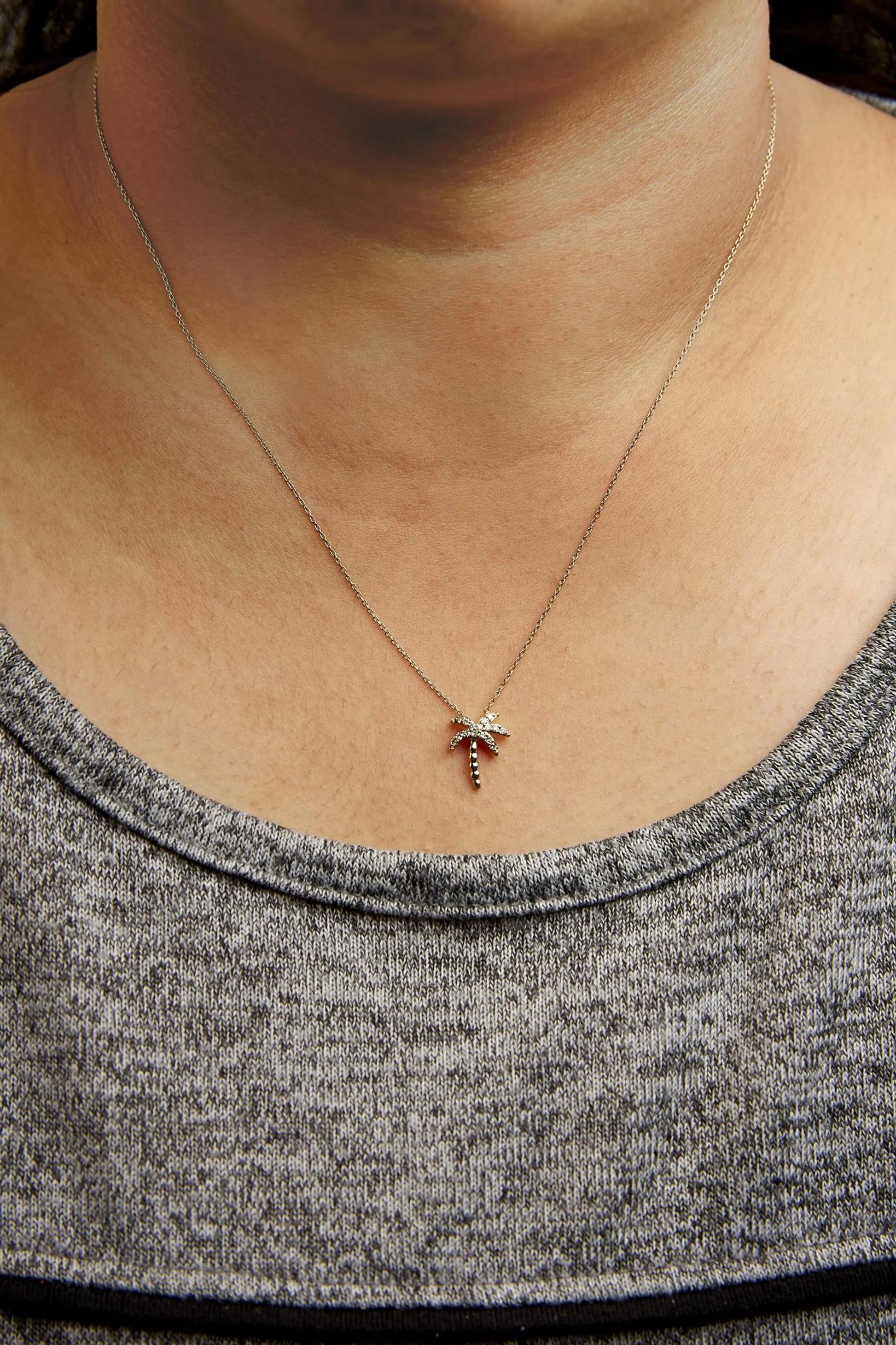 Diamond Palm Tree Pendant Necklace