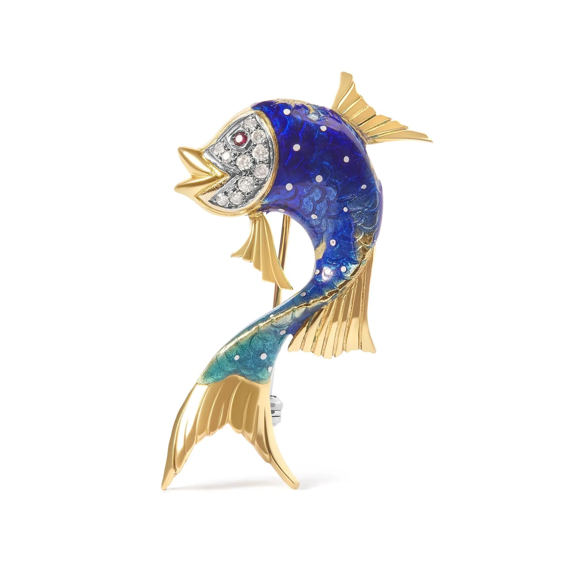 Diamond and Pink Sapphire Fish Brooch Pin