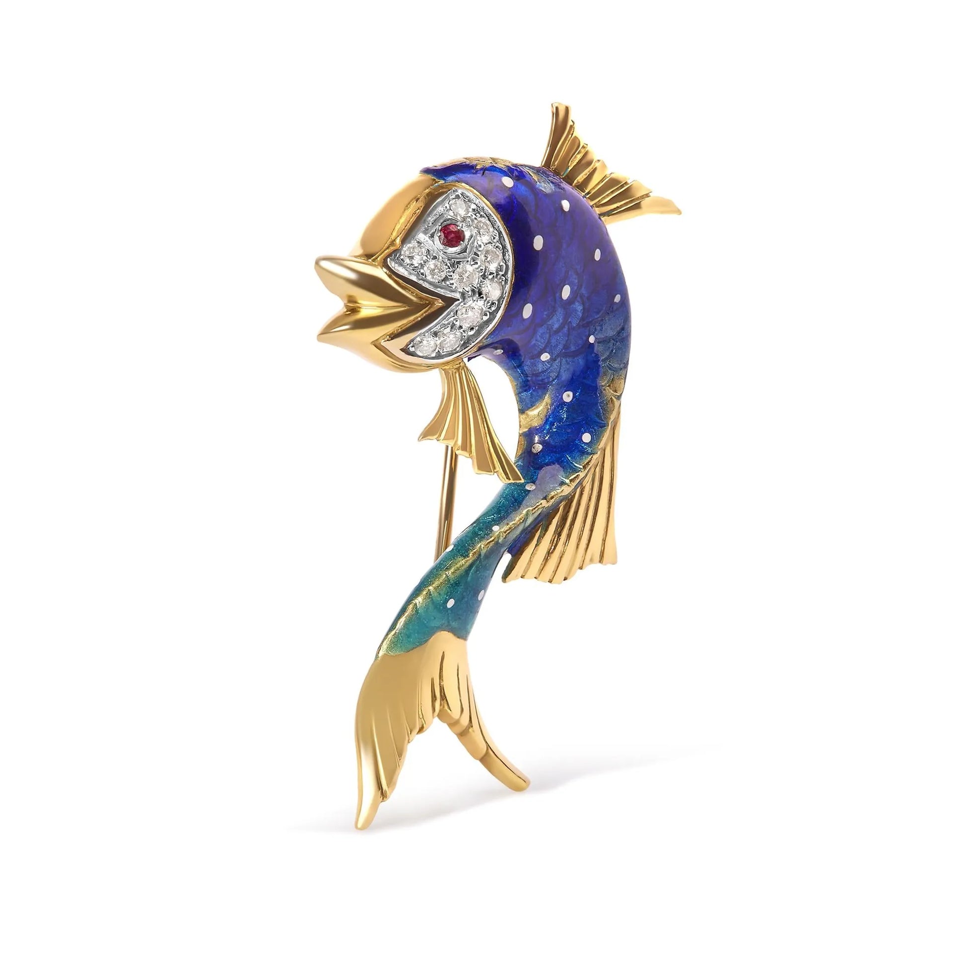 Diamond and Pink Sapphire Fish Brooch Pin