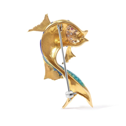 Diamond and Pink Sapphire Fish Brooch Pin