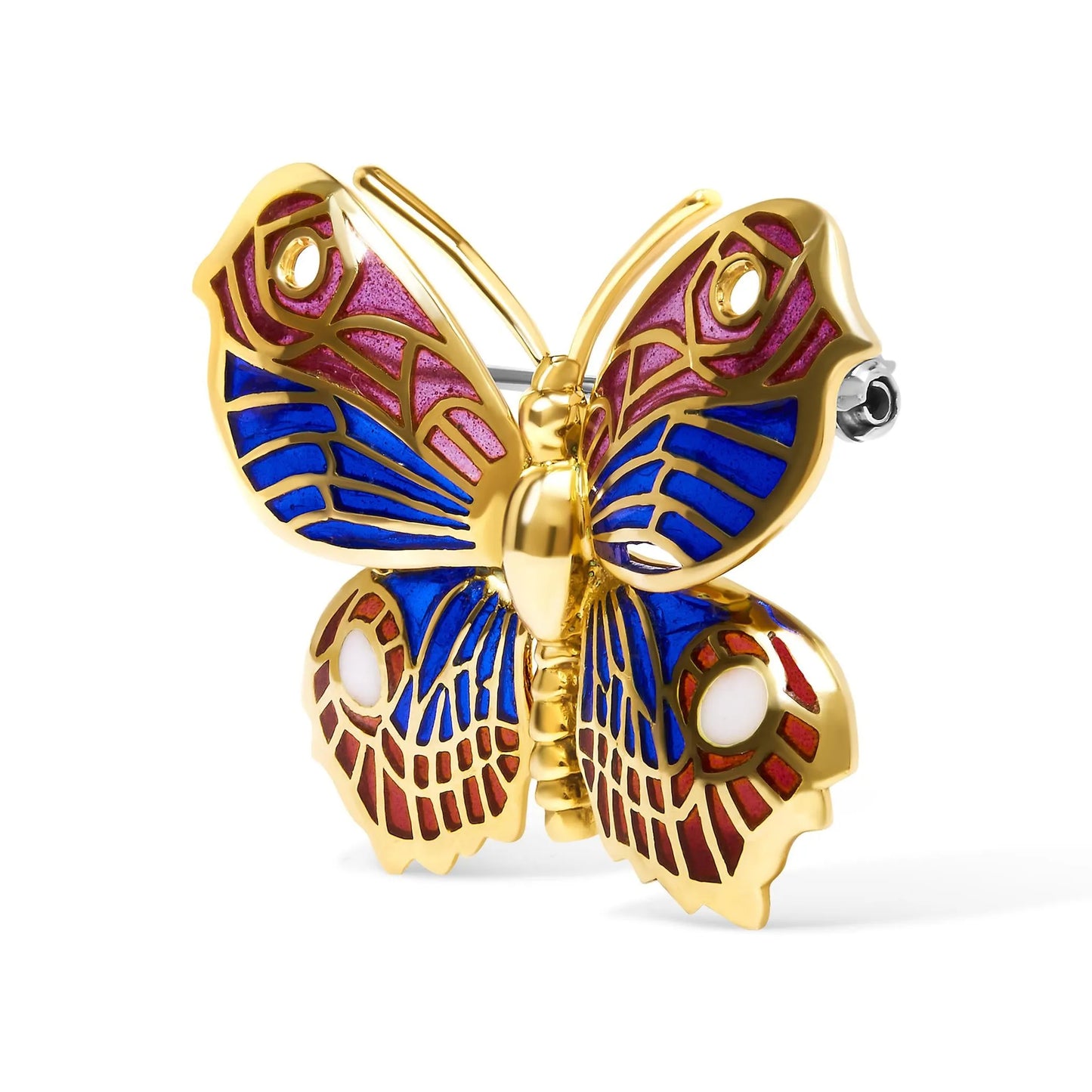 Enameled Butterfly Brooch Pin - 18K Yellow Gold