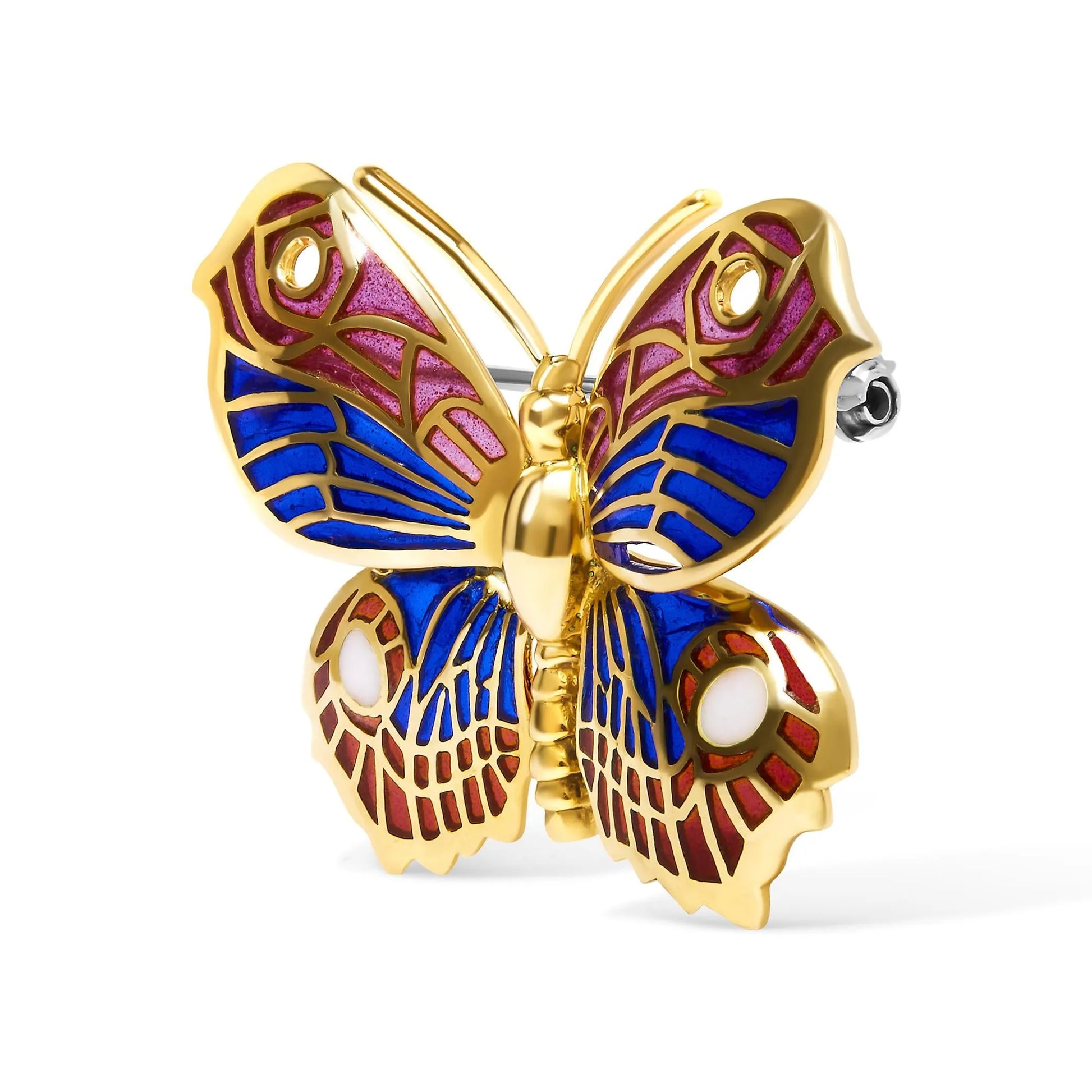 Enameled Butterfly Brooch Pin - 18K Yellow Gold