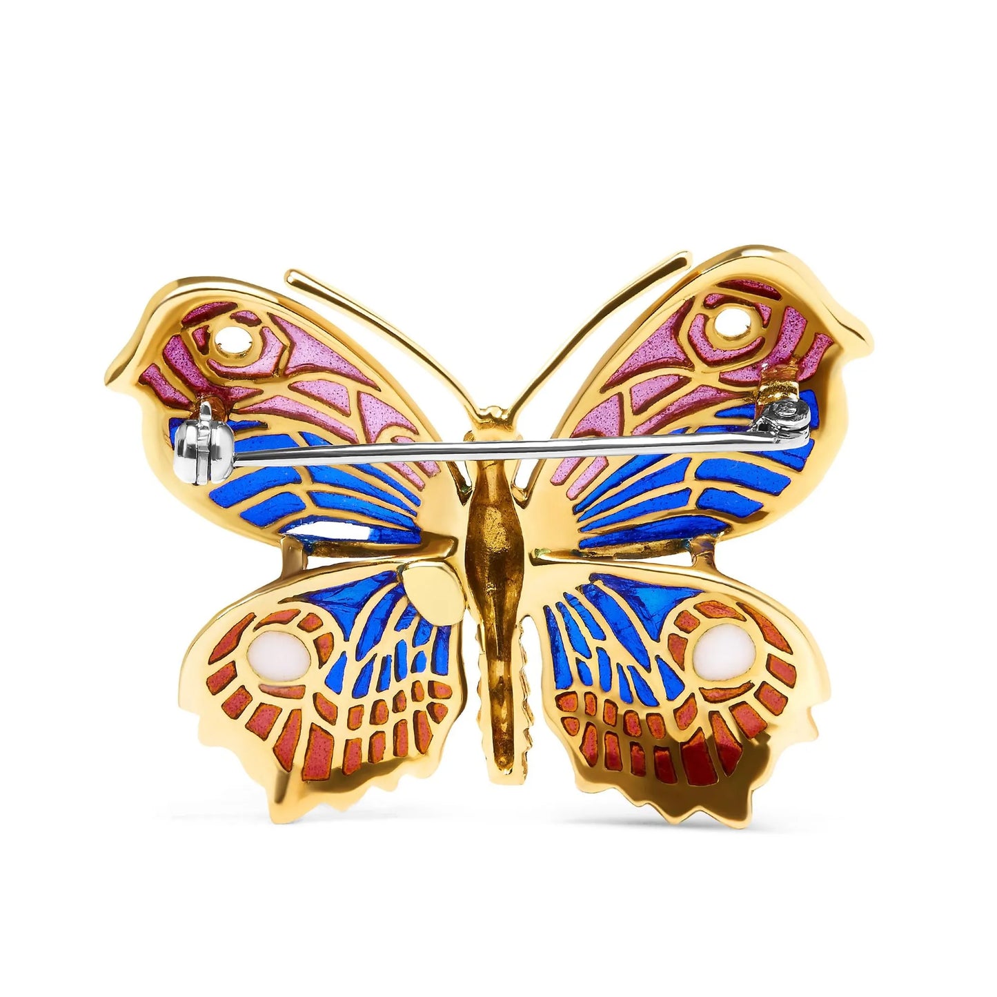 Enameled Butterfly Brooch Pin - 18K Yellow Gold
