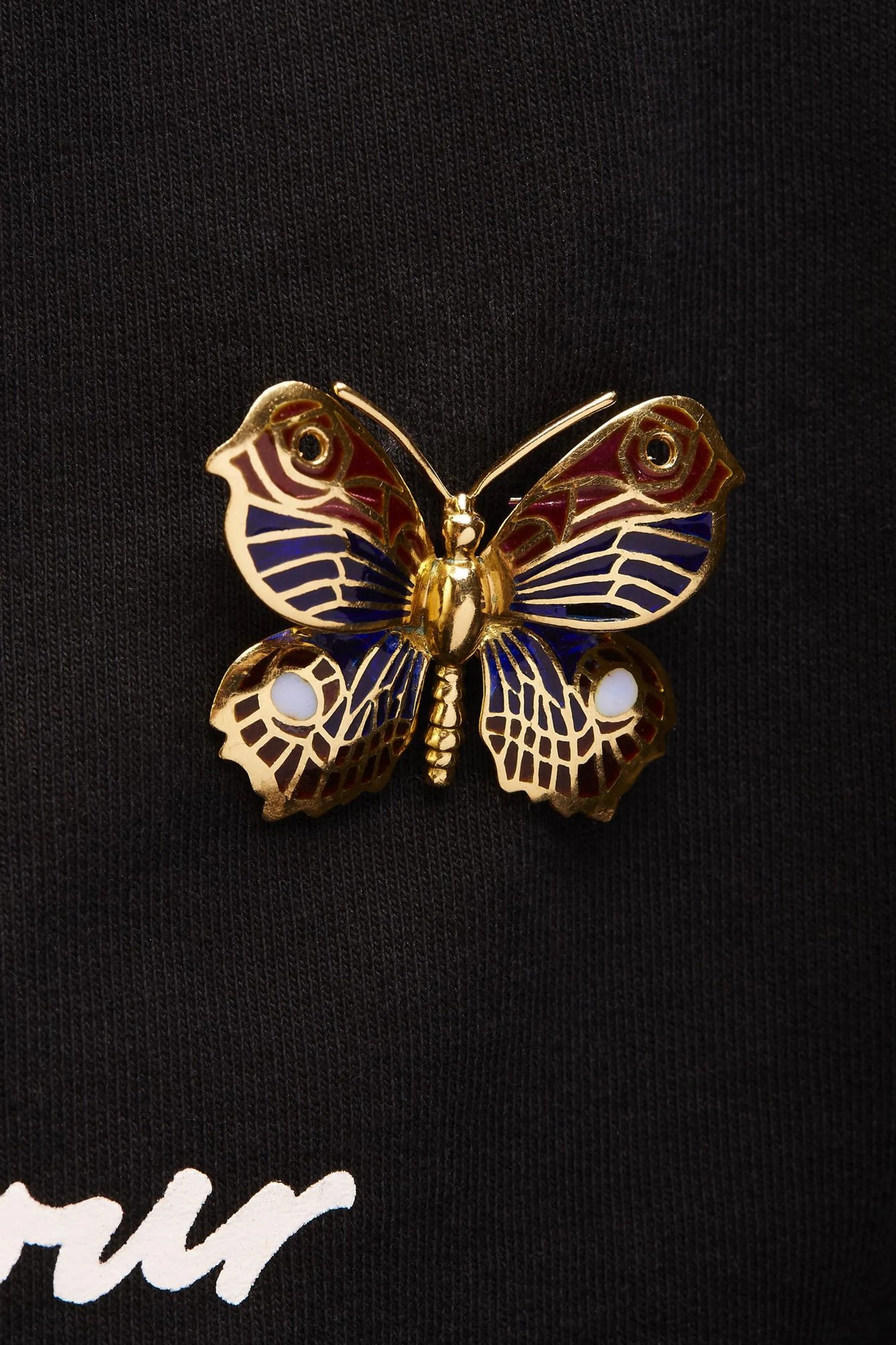 Enameled Butterfly Brooch Pin - 18K Yellow Gold